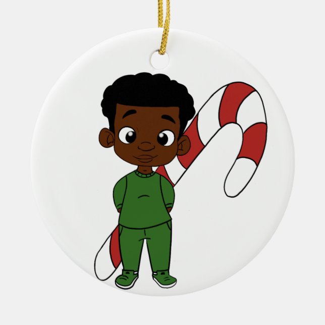Holiday Boy Chocolate Ceramic Ornament (Front)