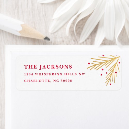 Holiday branch faux foil return address label