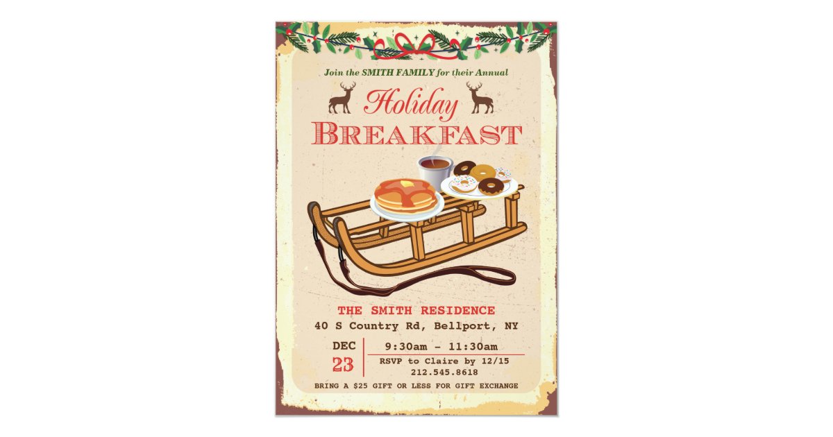 Holiday Breakfast Christmas Invitation | Zazzle.com