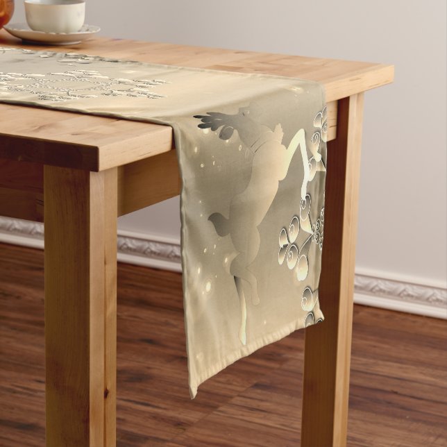 Holiday Bronzy Reindeer and Snowflakes Short Table Short Table Runner (In Situ)