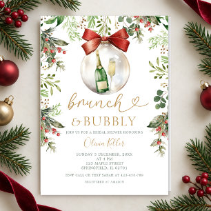 Holiday Brunch & Bubbly Christmas Bridal Shower  Invitation