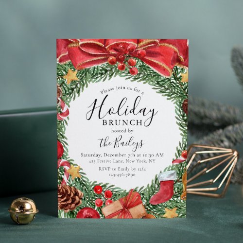 Holiday Brunch  Christmas Brunch Chic Floral Invitation