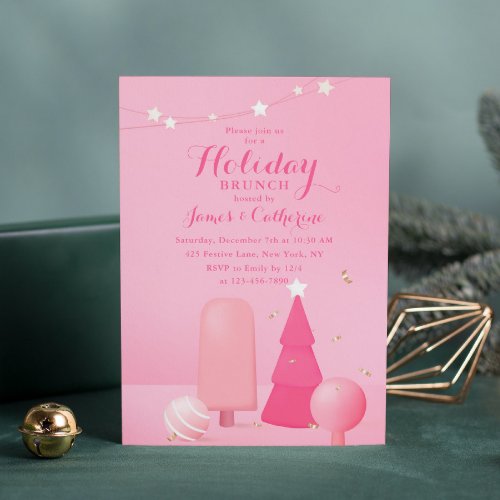 Holiday Brunch Christmas Brunch Pink Modern Party Invitation