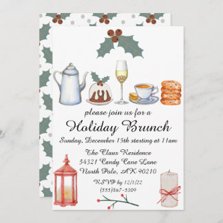 Holiday Brunch Christmas Holly Cute Invitation