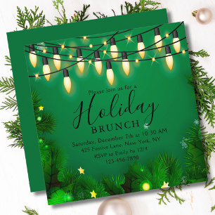 Holiday Brunch Green Christmas Lights Evergreen Invitation