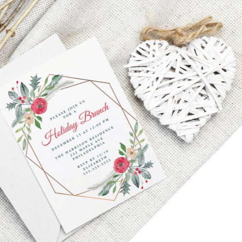 Holiday Brunch Greenery Watercolor Party Invitation