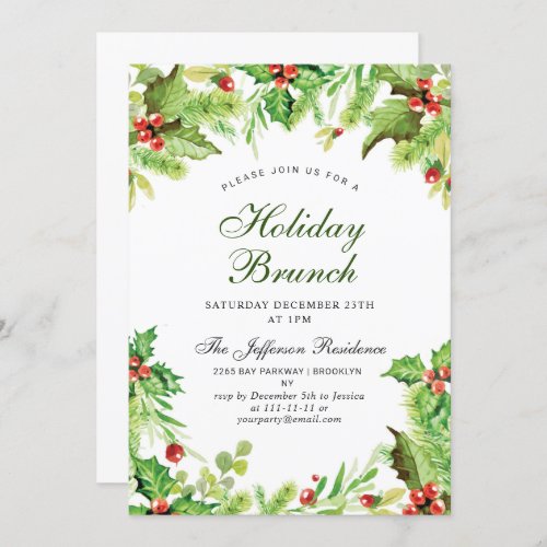 Holiday Brunch Red Holly Berry  Christmas Invitation