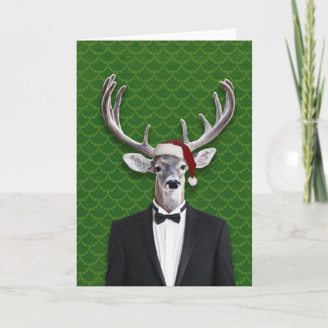 Holiday Buck In Santa Hat and Tuxedo Card (Front)