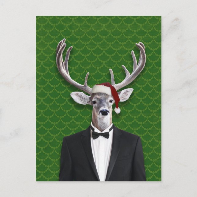 Holiday Buck In Santa Hat and Tuxedo Postcard (Front)