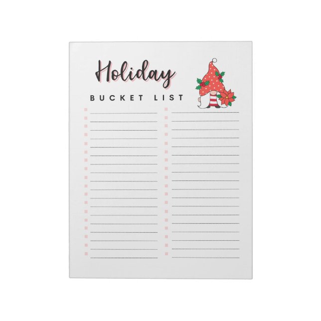 Holiday Bucket List Christmas Gnome Notepad (Rotated)