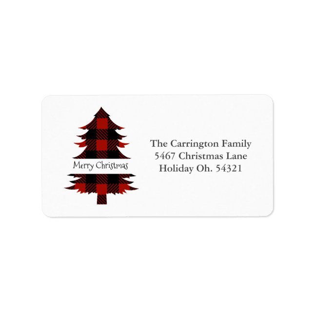Holiday Buffalo Check Christmas Tree Address Label (Front)