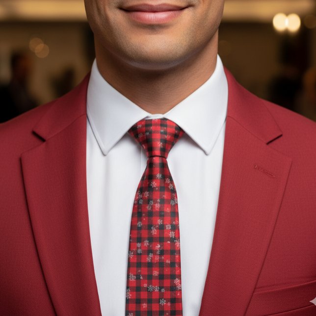 Holiday Buffalo Plaid Red Black tie Snowflake (Creator Uploaded)