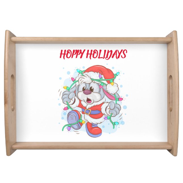 Holiday Bunny Christmas Serving Tray (Front)
