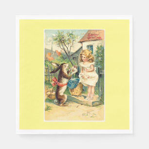 Holiday Bunny & Girl Vintage Easter Paper Napkins