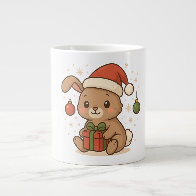Holiday Bunny in Santa Hat Giant Coffee Mug (Front)