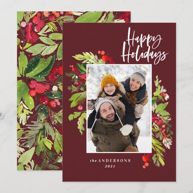 Holiday burgundy foliage traditional rustic photo (Front/Back)