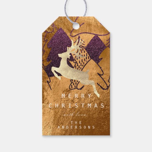 Holiday Burgundy Honey Gol Christmas Tree Reindeer Gift Tags