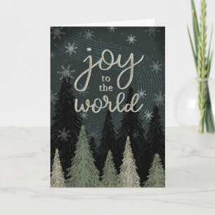Holiday Business Joy to the World Trees Snowflakes Card