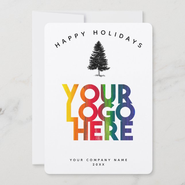 Holiday Business Logo Christmas Pine Tree Card (Front)