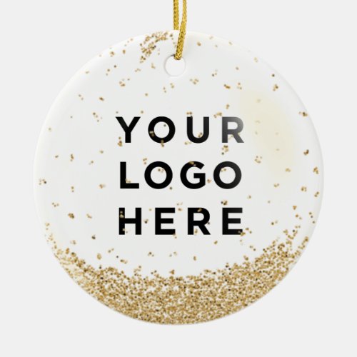 Holiday Business Logo Gold Glitter Snowfall Ceramic Ornament