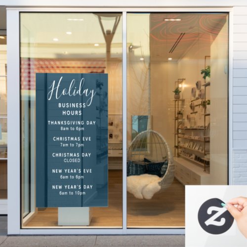 Holiday Business Store Hours Custom Color Window Cling