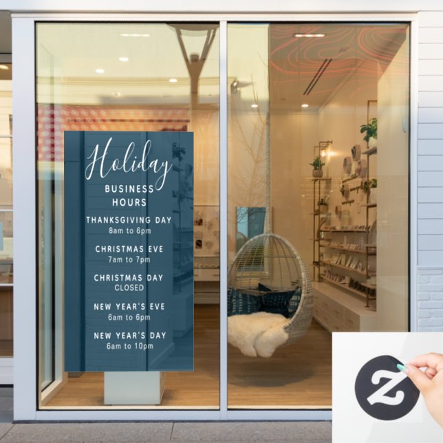 Holiday Business Store Hours Custom Color Window Cling (Store Window)