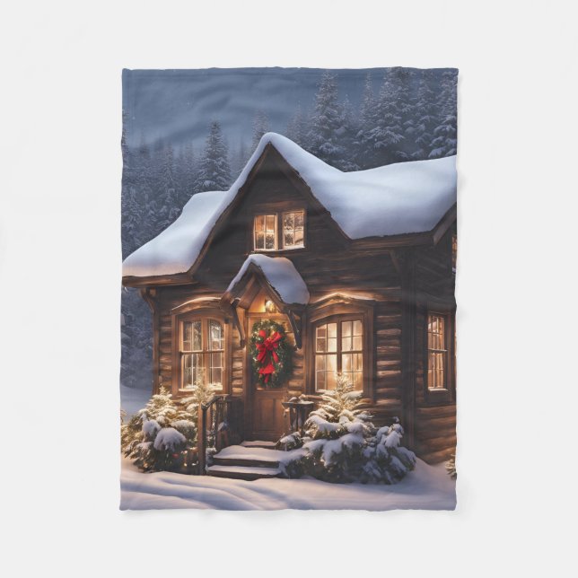 Holiday Cabin Fleece Blanket (Front)