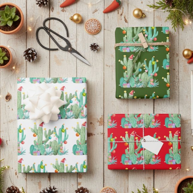 Holiday Cactus Cacti Desert  Christmas Wrapping Paper Sheets (Creator Uploaded)