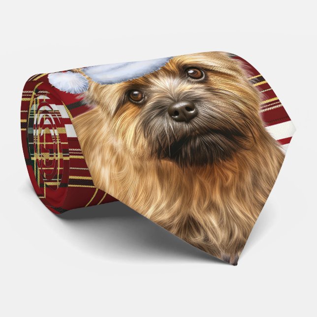 Holiday Cairn Terrier Dog and Plaid Christmas Neck Tie (Rolled)