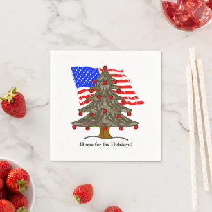 Holiday Camouflage Tree with USA Flag Christmas Napkins