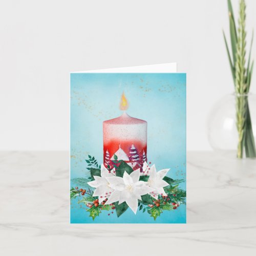 Holiday Candle and White Poinsettia Arrangement