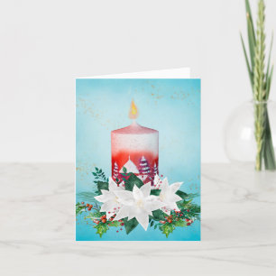 Holiday Candle and White Poinsettia Arrangement Card
