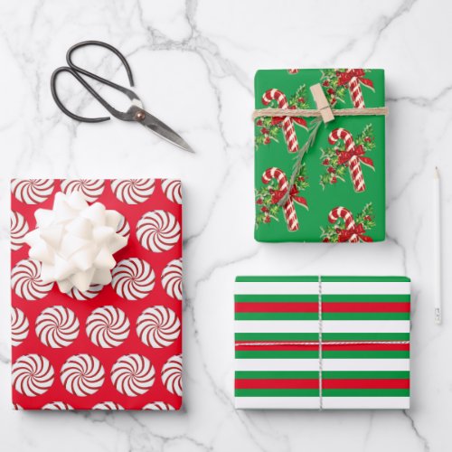 Holiday Candy  And Stripes Wrapping Paper Sheets