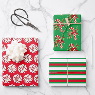 Holiday Candy And Stripes Wrapping Paper Sheets