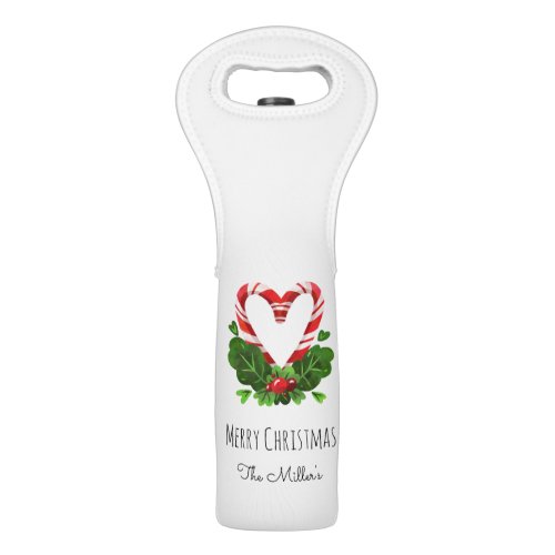 Holiday Candy Cane Heart Merry Christmas Name Wine Bag