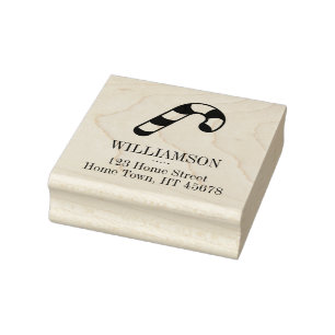 Holiday Candy Cane Return Address Rubber Stamp