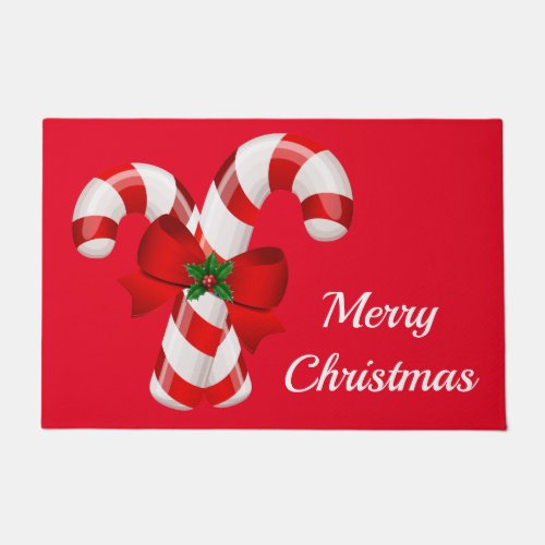 Holiday Candy Canes Christmas Doormat
