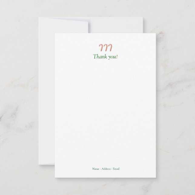 Holiday Candy Canes Thank You Note Card (Front)