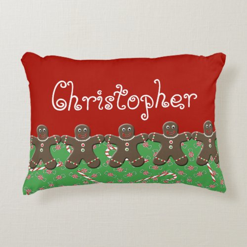 Holiday Candy Gingerbread Men Name Christopher Decorative Pillow