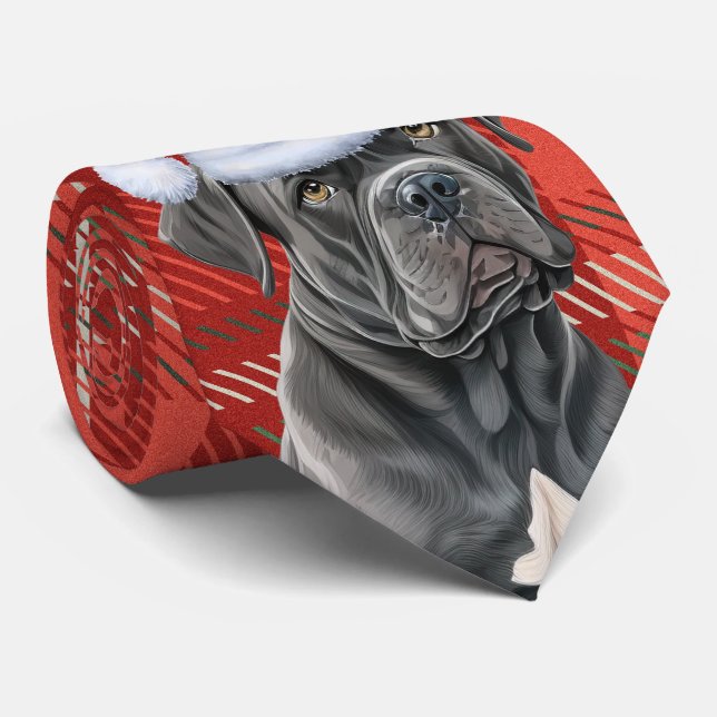 Holiday Cane Corso Dog and Plaid Christmas Neck Tie (Rolled)