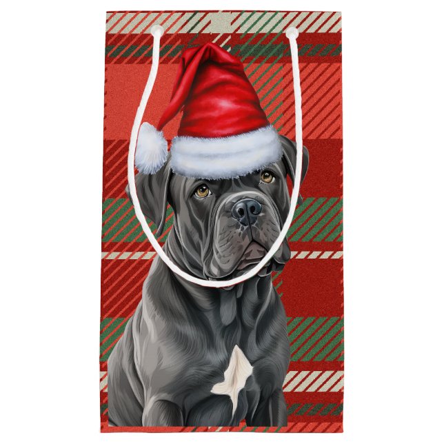 Holiday Cane Corso Festive Holiday Plaid Christmas Small Gift Bag (Front)