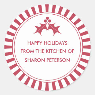 Holiday Canning Labels - Red Striped Holly