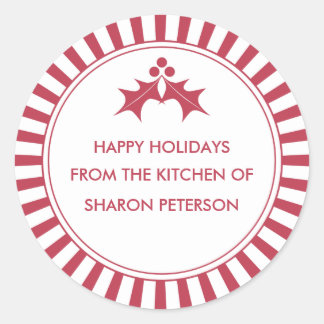 Holiday Canning Labels - Red Striped Holly
