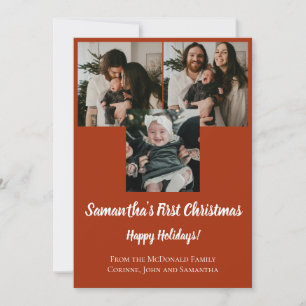 Holiday card baby's first Christmas 3 photo name