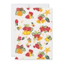 Holiday Card Bells, Poinsettias, Bows and Holly