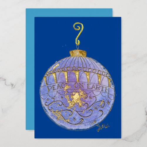 Holiday Card _ Blue and Gold Tree Ornament