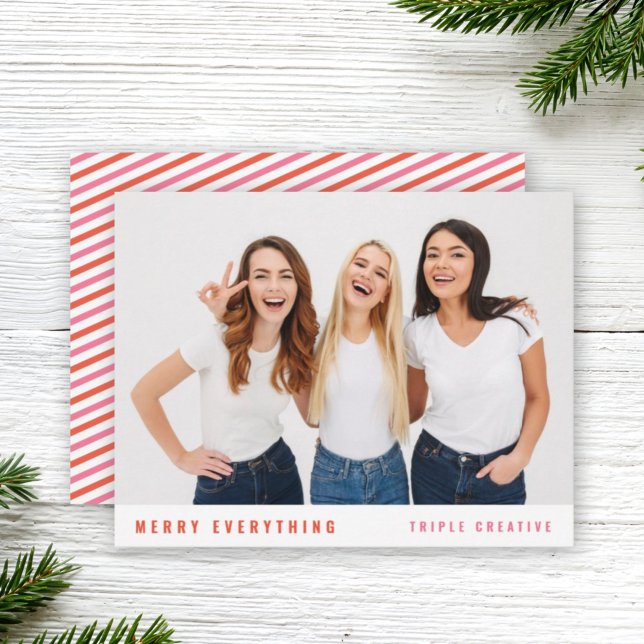 Holiday Card | Business Christmas Fun Photo (Fun modern team photo card with vibrant pink and red festive colour palette)