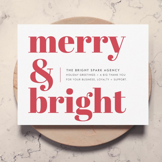 Holiday Card | Business Christmas Merry and Bright (Business holiday card by Guava, featuring bold “Merry & Bright” typography in bright festive red)