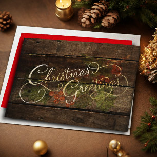 Holiday Card Christmas Greetings Rustic Wood