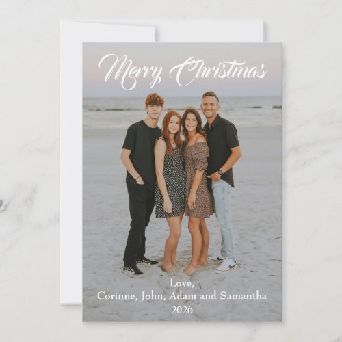 Holiday card Christmas photo year white script